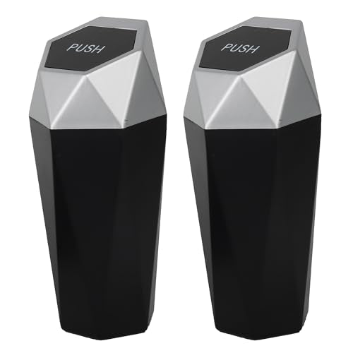 Car Trash Can Bin,Small Garbage Can with Lid,Automotive Cup Holder Mini Cars Trashcan,Portable Door Trash Cans,Car Essentials Gadgets Dustbin (2Pcs, Silver) - color: Silver
