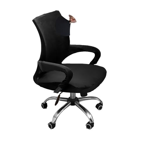 Velvet Office Chair Cover with Armrest Cover 18Inch Wide Stretch Black Small Desk Computer Chair Covers with Long Zipper Arm Slipcovers Washable - color: Velvet-black, size: Small