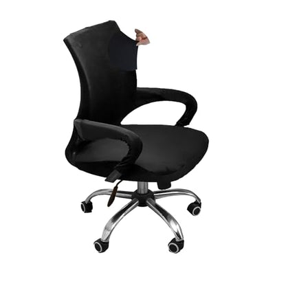 Velvet Office Chair Cover with Armrest Cover 18Inch Wide Stretch Black Small Desk Computer Chair Covers with Long Zipper Arm Slipcovers Washable - color: Velvet-black, size: Small