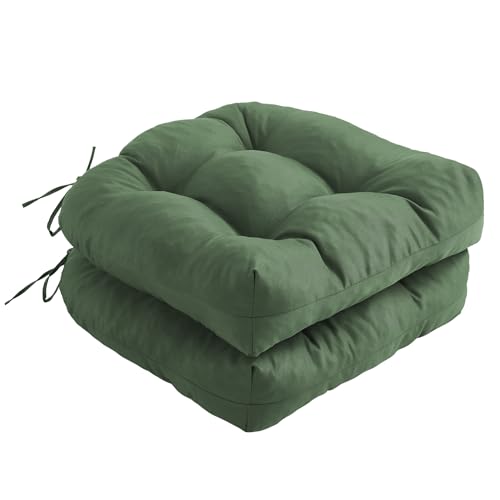 IPYNBAP Outdoor Chair Cushions Set of 2, Patio Chair Cushions with Ties, 19x19+5” Tufted Outdoor Seat Cushions, Waterproof Patio Furniture Cushions, Outdoor Dining Chair Pads, Forest Green - color: Forest Green, size: 19*19+5”/2pcs