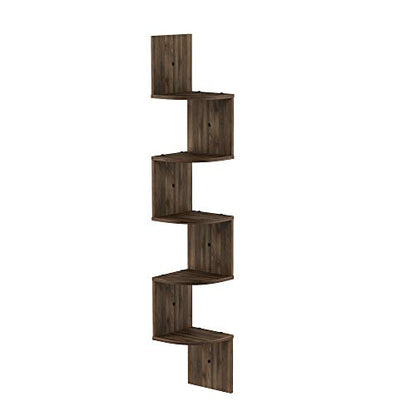 Furinno Rossi Wall Mount Floating Corner Shelf, 5-Tier Radial, Columbia Walnut - color: Columbia Walnut