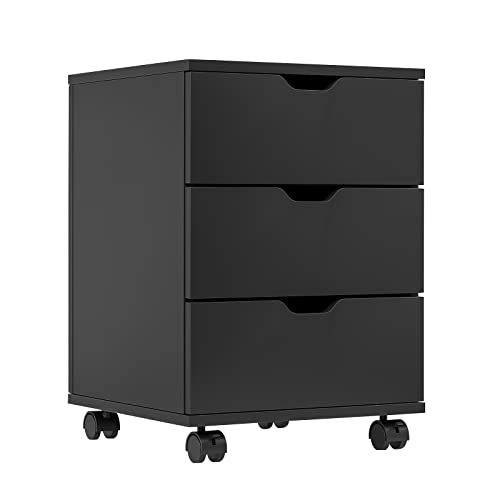 Farini Mobile File Cabinet for Home Office, 3 Drawer Chest Wood, Drawers Unit for Under Desk, Storage Drawers Cabinet Black - color: Black