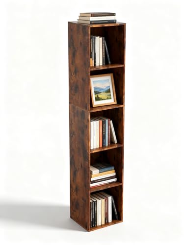 Cube Storage Organizer, 5 Cube Retro Bookshelf, Freestanding 5 Tier Open Shelf, Rustic Brown Retro Shelves for Home Office, Bedroom, Living Room, Study - color: Rustic Brown, size: 5-Cube