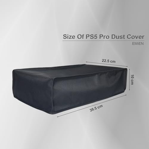 EMiEN Horizontal Dust Cover For PS5 Pro Console Oxford Fabric Anti-Scratch Waterproof Dust Guard With Back Cable Port For SONY Playstation 5 Pro Console Digital & Disk Version(Black)