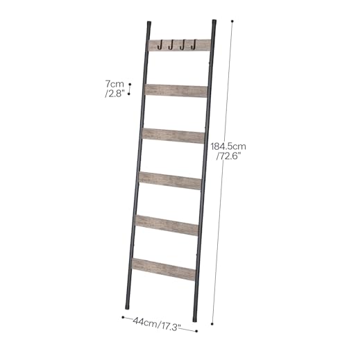 HOOBRO Blanket Ladder, 6-Tier Towel Rack with Hooks, Wall-Leaning Blanket Rack, Decorative Display Ladder Shelf, Scarves, Industrial, Living Room, Bedroom, Black and Greige BG66CJ01 - color: Greige + Black, size: 17.3"L x 72.6"W