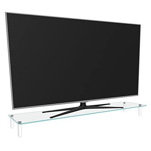 Kantek Extra-Wide Glass Monitor Riser with 8mm Tempered Glass Platform and 60-Pound Capacity, Clear Glass (MS380), 3.3" x 39.4" x 10.2" - size: Extra Wide