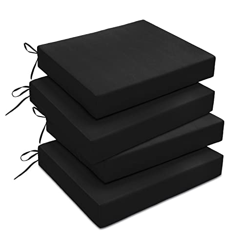downluxe Outdoor Chair Cushions Set of 4 for Patio Furniture, Water-Resistant Square Corner Patio Chair Cushions with Ties, High Density Foam Outdoor Seat Cushion, 18.5" X 16" X 3", Black - color: Black, size: 18.5x16x3 Inch (Pack of 4)
