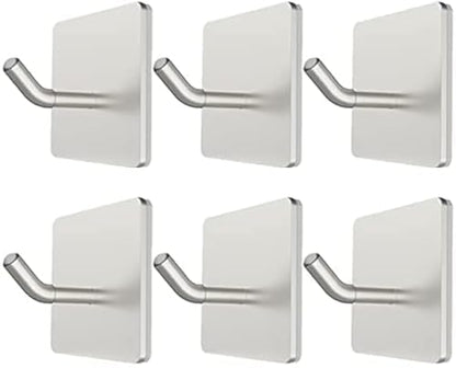 VIVII 6 Pack Adhesive Hooks, 3M Self Adhesive, Metal Wall Sticky Hooks Hanger for Keys Bags Clothes Hat Towel, Kitchen Bath Room Living Room No Drilling Needed