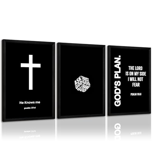 Christian Jesus Wall Art Black White God Canvas Wall Decor Religious Bible Verse Poster Modern Christian Cross Painting Artwork Christ Scripture Prints Picture for Bedroom 16x24 Inch Framed Set of 3 - color: Black God Prints, size: 16x24 Inch Framed