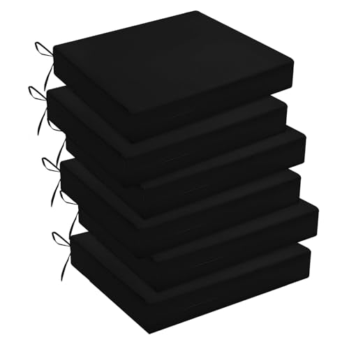 downluxe Outdoor Chair Cushions Set of 6 for Patio Furniture, Water-Resistant Square Corner Patio Chair Cushions with Ties, High Density Foam Outdoor Seat Cushion, 18.5" X 16" X 3", Black - color: Black, size: 18.5x16x3 Inch (Pack of 6)