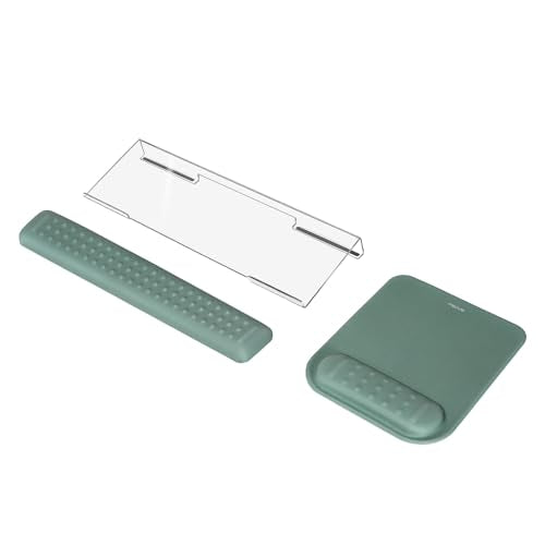 MOSISO Computer Keyboard Stand&Wrist Rest Support for Keyboard &Mouse Pad Set, Ergonomic Massage Wrist Rest Set, Easy Typing Working Acrylic Clear Stand for Office Home, Emerald Green - color: Emerald Green