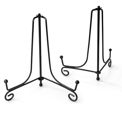 Iron Plate Stands for Display, Foldable Book Holder & Easel Stand for Sign, Versatile Poster Stand and Small Plate Stand for Home Decor, Art, Photo Frame, Card, Crystal Display (Black, 12 inch (2Pcs)) - color: Black, size: 12 inch (2Pcs)