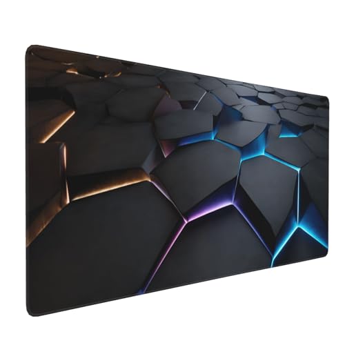 Large Gaming Mouse Pad, 3D Hexagon Design, Non-Slip Rubber Base, Colorful Desk Mat, 35.4" x 15.7", for Gamers and Office Use - color: Large 3D Line Gaming