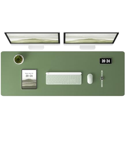 Aothia Leather Desk Pad Protector - Large Mouse Pad, Office Desk Mat, Non-Slip PU Leather Desk Blotter, Laptop Desk Pad, Waterproof Desk Writing Pad for Office and Home (Olive Green, 38" x 13.7") - color: Olive Green, size: 38" x 13.7"