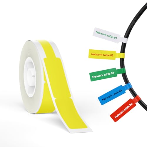 NIIMBOT Thermal Transfer Cable Labels 0.49" x 4.29", Only for N1(B18) Label Maker, PET Material, Waterproof and High-Temperature Resistance, Long Storage Time, 1 Roll of 60, Yellow - color: 0.49''×4.29''-yellow Cable