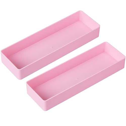 Teling 2 Pcs Pink Large Rectangular Desk Organizer Set, Half Accessory Tray, Plastic Tabletop Organizer for Office, Home, or Study, Dimensions: 9.45 x 2.95 x 1.38 Inches - color: Pink