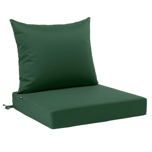 Favoyard Outdoor Patio Seat Cushion Set, 19x19 Inch, Water & Fade Resistant | Removable Cover Patio Furniture Cushion, Deep Seat & Back Cushion, Tie Straps Pads for Chair, Sofa, Couch, Dark Green - color: Dark Green, size: 19 x 19 Inch