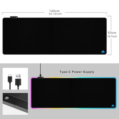 Cacoy 55" x 20" RGB Gaming Mouse Pad XXL, Large LED Lighting Desk Mat, 9-Light Mode Keyboard Pad with Non-Slip Rubber Base and Smooth Surface, Extended Computer Mousepad for Game, Office & Home, Black - color: Rgb, size: 55" x 20"