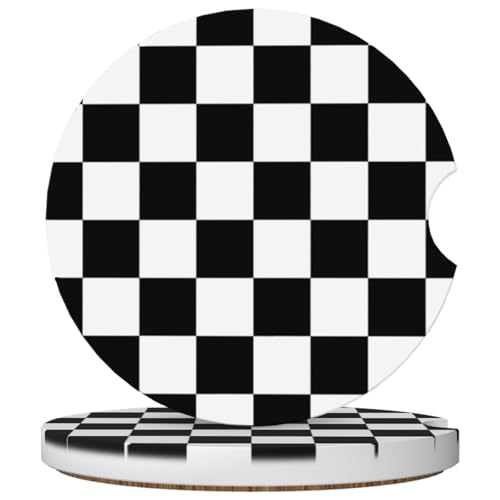 2 Pack Car Cup Holder Checkered Coasters Absorbent Ceramic Coaster for Cup Holders Fashion Car Interior Accessories for Men Drink Coaster for Women - color: Checkered