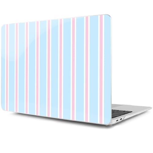 MEEgoodo for MacBook Air 13.3 inch Case 2021 2020 2019 2018 A2337 M1 A2179 A1932, Laptop Shell for MacBook Air M1 with Keyboard Webcam Cover & Trackpad Film & Type C Adapter, Pink and Blue Stripes - color: Pink And Blue Stripes