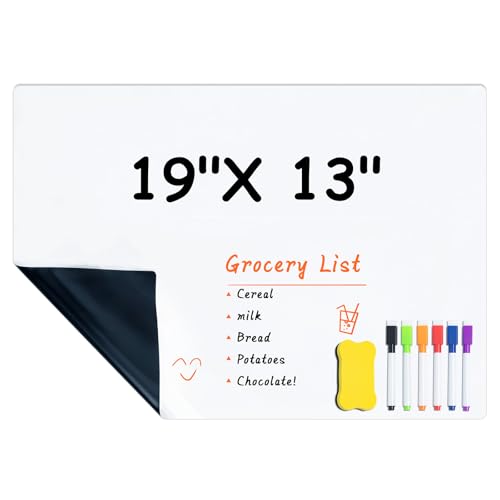 M&G Magnetic Dry Erase Board for Fridge, 19”x 13” Fridge Whiteboard for Kitchen, Refrigerator White Board Set with 6 Markers and Eraser, to Do List, Family Schedule Planning Board - size: 19"X13"