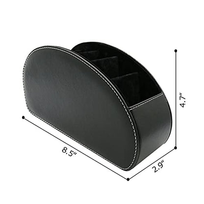 Remote Control Holder Organizer with Metal Bottom Stable Table Desk Leather Control Storage TV Remote Control Organizer with 5 Spacious Compartments (Black with Metal Bottom) - color: Black with Metal Bottom