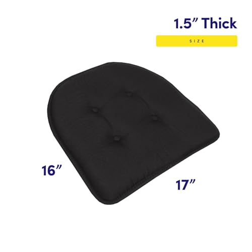 Sweet Home Collection Chair Cushion Memory Foam Pads Tufted Slip Non Skid Rubber Back U-Shaped 17" x 16" Seat Cover, 4 Count (Pack of 1), Black - color: Black, size: 4 Pack, style: Foam Pads