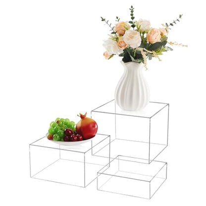 3Pcs Clear Acrylic Risers Display Stand, Acrylic Cube Box Stackable Nesting | Buffet Risers with Hollow Bottom Display Showcase for Figures Jewelry Perfume Handbag Food Dessert Party Show - color: Clear-3pcs