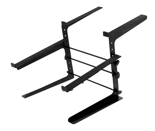 Rockville Rock2d2 Adjustable Dual Shelf DJ Controller Midi Keyboard Laptop Stand | Fits Laptops & MIDI Keyboards, Adjustable Width/Height/Depth, Steel Construction, Rubber Grip Pads, Non-Slip Feet