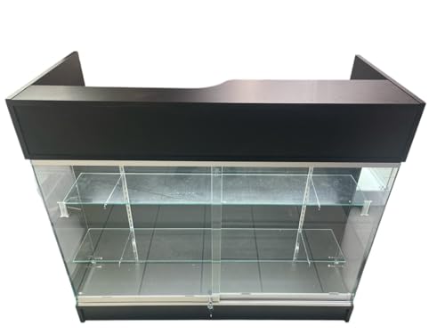 Only Hangers Full Vision Display Showcase with LED Lights, 72" Wide or 48" Wide- Available in Black, Maple, and White (Black Register Stand with Glass Front and LED Lights, 48") - color: Black Register Stand With Glass Front and Led Lights, size: 48"