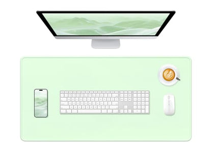 Hsurbtra Desk Pad, 32" x 16" Premium-Textured Desk Mat, Stitched Edge Anti-Slip Waterproof Rubber Mouse Pad, L Extended Computer Mat for Office Gaming Laptop Keyboard Lake Green - color: Lake Green, size: L Deskpad (32" x 16")
