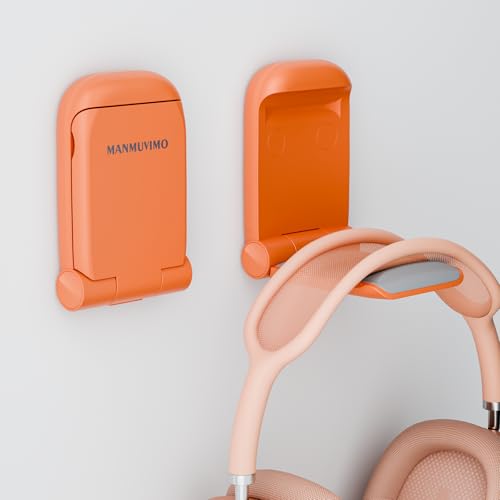 MAMUVIMO Headphone Stand, Headset Stand Foldable ＆ Sticky, Headphone Holder Hook Mount with Non-Slip Silicone, Adhesive Earphone Desk Hanger Clip Space-Saving for Airpods Max, All Earphones- Orange - color: Orange, size: 1 Pack
