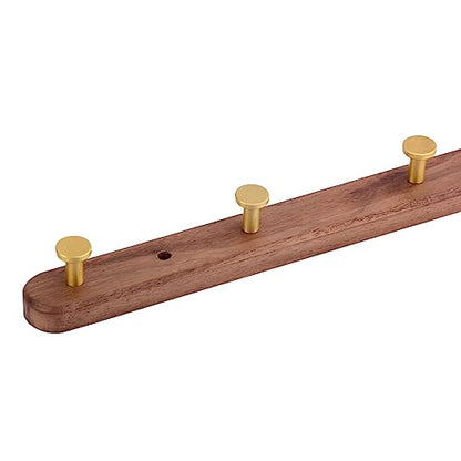Wall Mounted Coat Rack, Entryway Hanging Coat Rack, Metal Wood Coat Rail with 5 Rustic Hooks Rail for Coat, Scarf, Bag, Towel, Key, Cap, Hat, Walnut Gold Matt - size: 5 Hooks - Round Shape