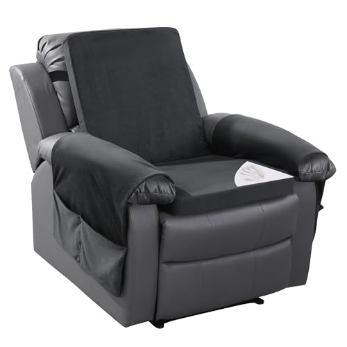 HOMBYS Recliner Chair Cushion for Elderly with Lumbar Support Pillow & Recliner Armrest Cover, 20"x20" Memory Foam Seat Cushion Non-Slip & Supportive, Machine Washable, Black - color: Black