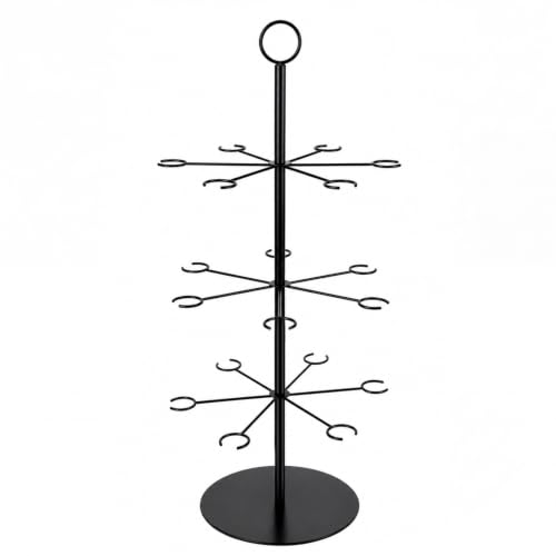 Cocktail Tree Stand for Drinks Wine Champagne Glass Tower for Parties, 3 Tiers 18 Holders Bar Wedding Metal Wine Glass Display Holder for Martinis Margarita Cups(Black,Round Bottom,1 Pcs) - color: Black