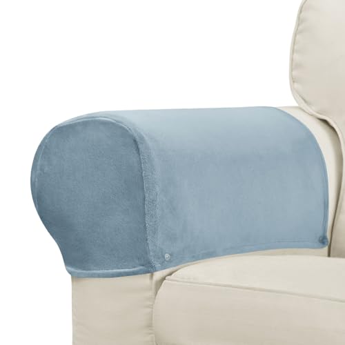 Velvet Armrest Covers for Chairs and Sofas Soft Stretch Couch Arm Cover Set of 2 Non Slip Sofa Armrest Slipcover Furniture Protector for Sofa, Couch, Armchair, Recliner, Light Blue - color: Light Blue