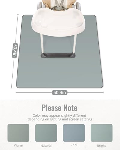 Blissful Diary Baby Splat Mat for Under High Chair, 50.4 x 50.4 Inch Wipeable Splash Mat, Waterproof and Washable, Anti-Slip Floor Protector, Silver Mist - color: Silver Mist