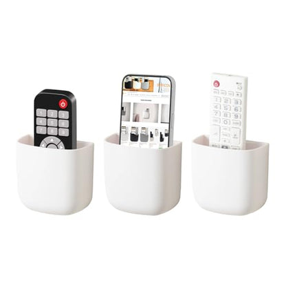 SUNFICON Wall Mount Remote Holder TV FAN Remote Control Holder Bedside Caddy Wall Organizer Phone Holder for Office Adhesive Media Player Controller Holder Box Tray Home Desk Nightstand White 3PACK - color: 3PACK WHITE
