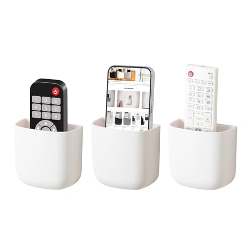 SUNFICON Wall Mount Remote Holder TV FAN Remote Control Holder Bedside Caddy Wall Organizer Phone Holder for Office Adhesive Media Player Controller Holder Box Tray Home Desk Nightstand White 3PACK - color: 3PACK WHITE