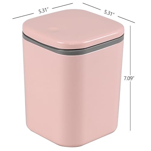 Mini Desk Trash Can Press Type Lid, 2 L/0.5 Gallon Tiny Countertop Waste Basket, Plastic Covered Garbage Bin for Desk Top, Pink - color: Pink