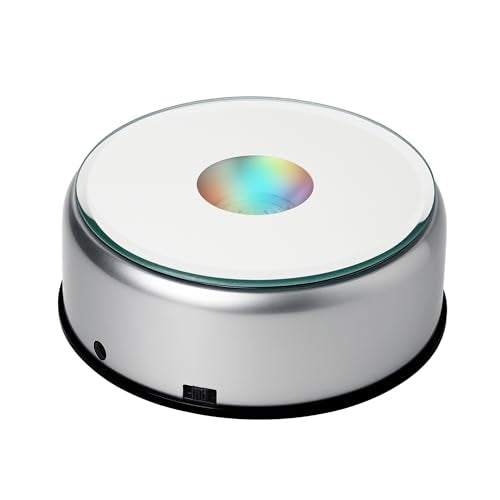 ZEERSHEE 3.9in LED Rotating Display Stand Colorful Changing Illuminated Base 360 Degree Display Spinner for Glass Art Crystals Jewelry Craft