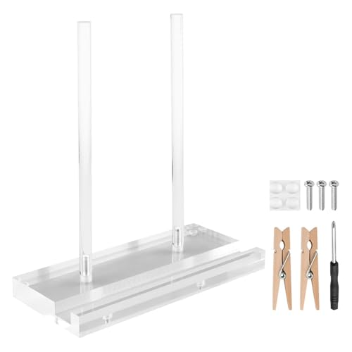 Acrylic Display Stand Set, Tabletop Book Art Display Holder Clear Easel Stand Artwork Storage Rack with Wood Mini Clips for Picture Frame Photo Decorative Plate Record Magazine(COLOR:Transparent)
