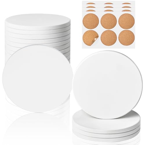 Ceramic Tiles for Crafts, GOH DODD 24 Pack Unglazed Blank Coasters with Cork Backing for Alcohol Ink Painting Acrylic Pouring Art Projects Housewarming Gifts Wedding School Education, Round, 4 Inch - color: Round, size: 24 Pieces