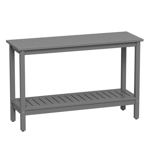 SUPER DEAL 48 inch Outdoor Console Table, 2-Tier Solid Wood Side Table Multifunctional Buffet Bar Storage Organizer with Adjustable Feet for All-Weather Indoor Outdoor Porch, Grey - color: Grey