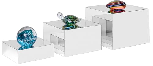 Red Co. Set of 3 Glossy Silver Acrylic Cube Display Nesting Risers with Hollow Bottoms - color: Silver, size: 6",7",8" - 1 Pack