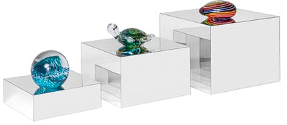 Red Co. Set of 3 Glossy Silver Acrylic Cube Display Nesting Risers with Hollow Bottoms - color: Silver, size: 6",7",8" - 1 Pack