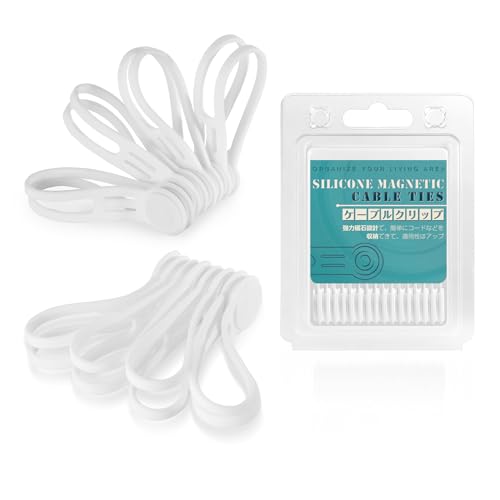 Reusable Silicone Magnetic Cord Ties - Kanemc 4.72 Inch Upgraded Twist Ties Cable Holder Cord Management, Idea For Bookmark, Fridge Magnet, Keychain, Magnetic Hat Clip For Travel (8 Pack, White) - color: White, size: M-size