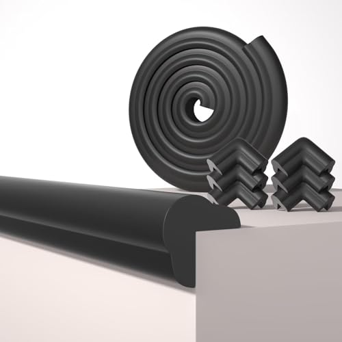 L-Shape 6.56FT 0.6'' Thick Baby Proof Corners and Edges, Pre-Taped | Thickened Upgrade, with 6 Corner Covers, Soft Rubber Foam Furniture Corner Bumper Guards for Table Wall Fireplace, Black - color: Black, size: 0.6''Th (6.56ft)
