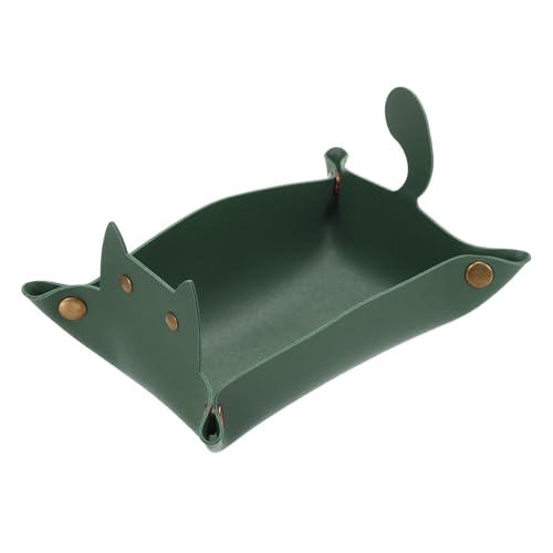 uxcell Leather Valet Tray, Folding Jewelry Tray Organizer Travel Dish Plate Desk Organizer for Women and Men Storage Jewelry Keys Wallet Coin, Dark Green - color: Dark Green