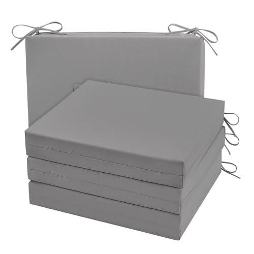 Cozyide Outdoor Chair Cushions, Waterproof Patio Seat Cushions with Adjustable Straps, Square Corner Patio Chair Cushions for Garden, Light Grey, 18.5x16x3 Inch (Pack of 4) - color: Light Grey, size: 18.5x16x3 Inch (Pack of 4)